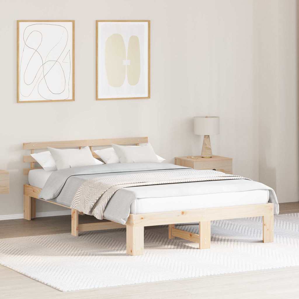 Vidaxl bedframe met hoofdeinde naturel 140 x 190 cm massief grenenhout