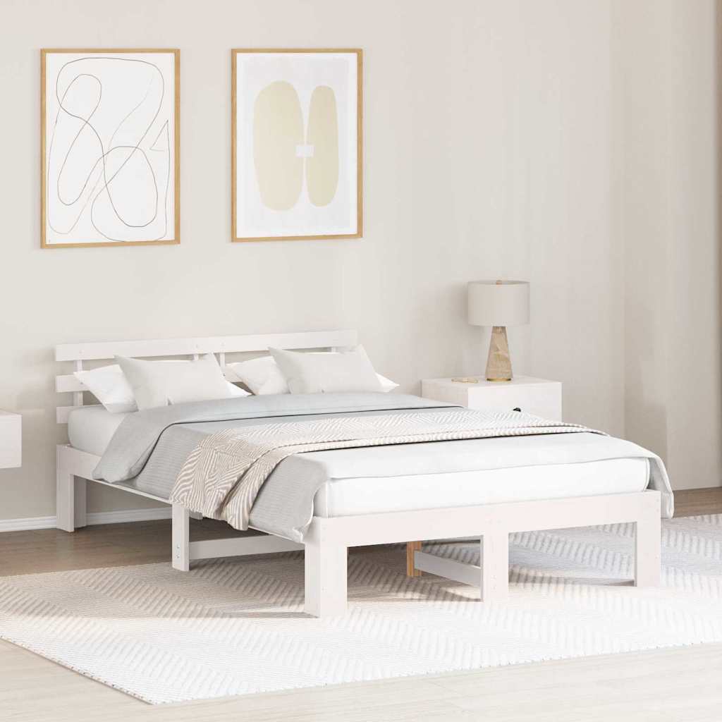 Vidaxl bedframe met hoofdeinde wit 140 x 190 cm massief grenenhout