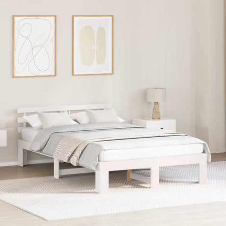 Vidaxl bedframe met hoofdeinde wit 140 x 190 cm massief grenenhout