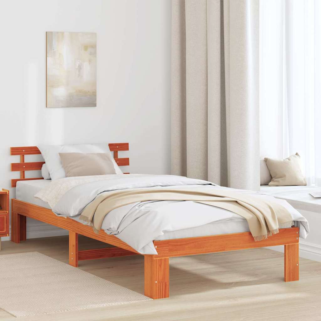 Vidaxl bedframe met hoofdeinde wasbruin 90 x 190 cm massief grenenhout