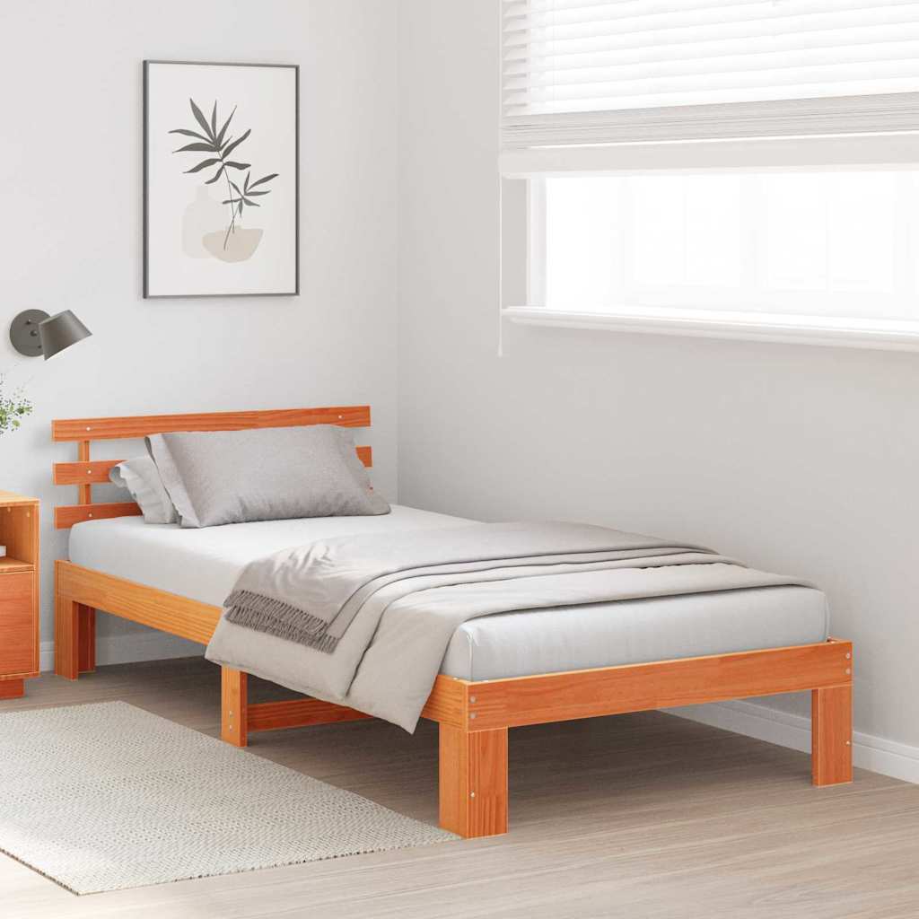 Vidaxl bedframe met hoofdeinde wasbruin 75 x 190 cm massief grenenhout