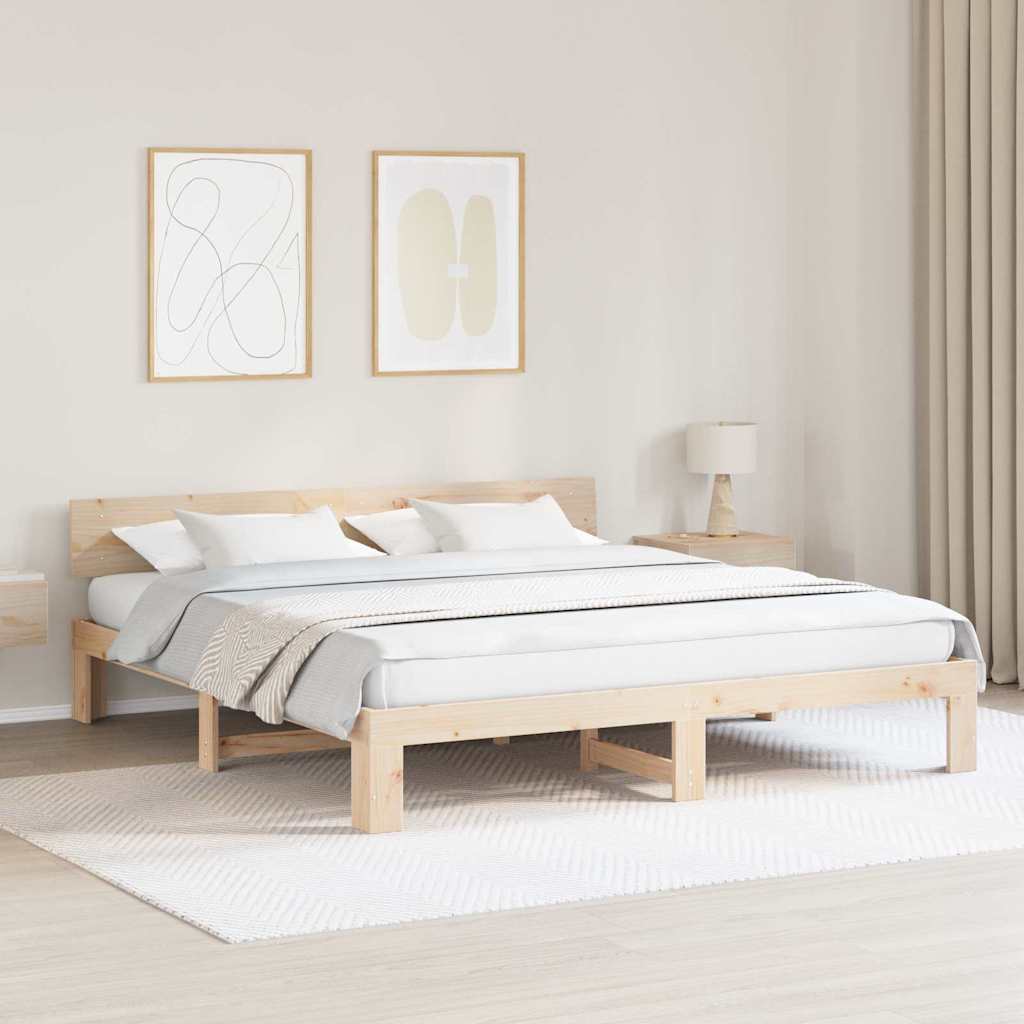 Vidaxl bedframe met hoofdeinde naturel 200 x 200 cm massief grenenhout