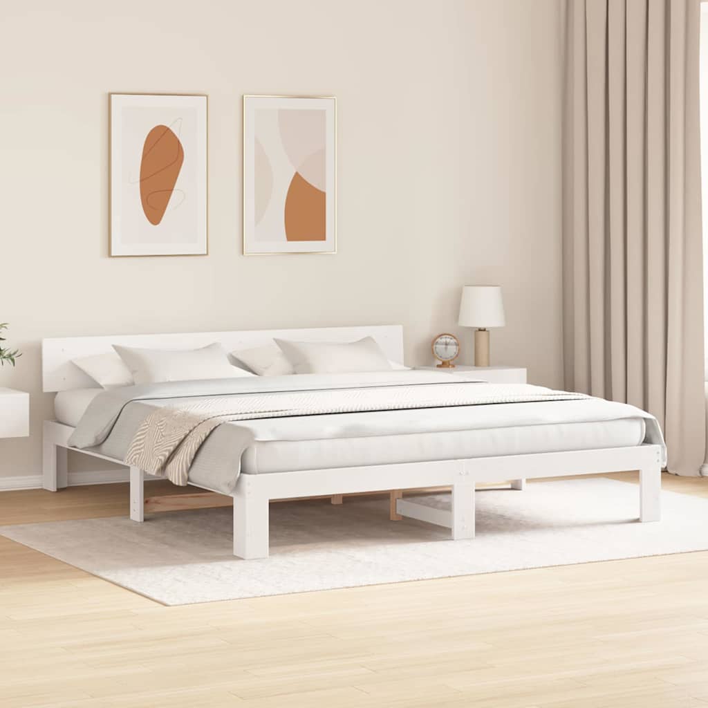Vidaxl bedframe met hoofdeinde wit 200 x 200 cm massief grenenhout