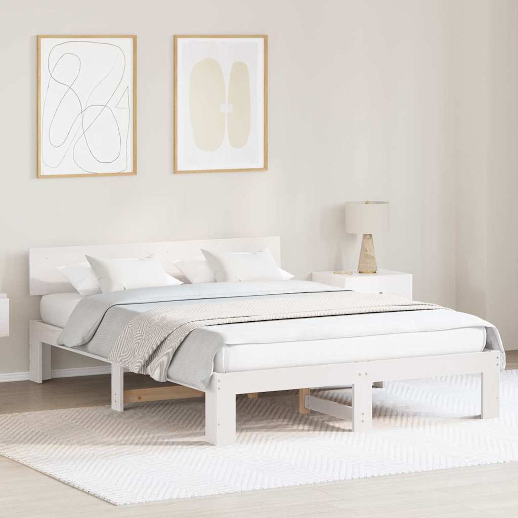 Vidaxl bedframe met hoofdeinde wit 150 x 200 cm massief grenenhout