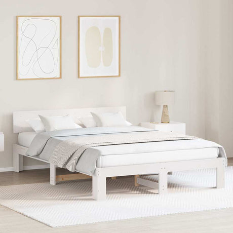 Vidaxl bedframe met hoofdeinde wit 150 x 200 cm massief grenenhout