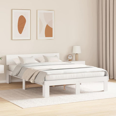Vidaxl bedframe met hoofdeinde wit 150 x 200 cm massief grenenhout