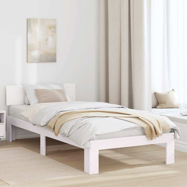 Vidaxl bedframe met hoofdeinde wit 100 x 200 cm massief grenenhout