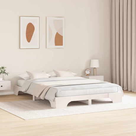 Vidaxl bedframe wit 150 x 200 cm massief grenenhout