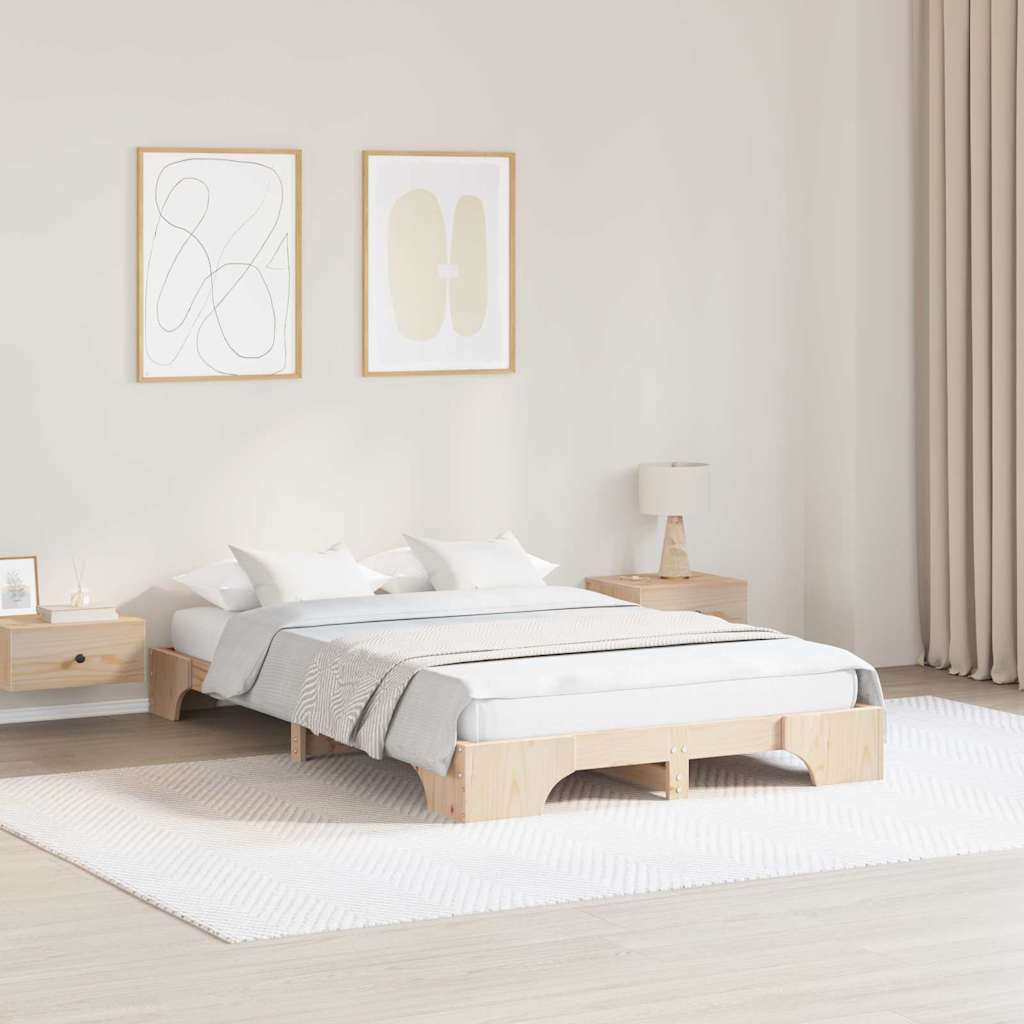 Vidaxl bedframe naturel 140 x 190 cm massief grenenhout