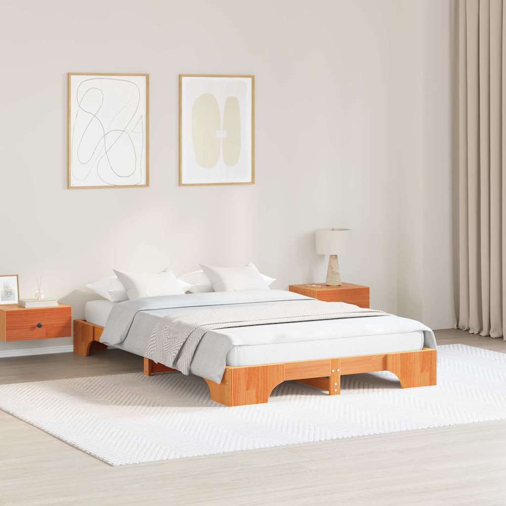Vidaxl bedframe wasbruin 140 x 190 cm massief grenenhout