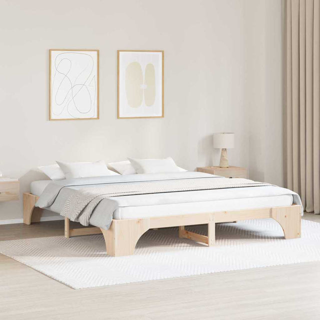 Vidaxl bedframe naturel 200 x 200 cm massief grenenhout