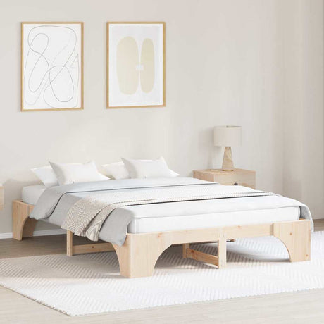 Vidaxl bedframe naturel 150 x 200 cm massief grenenhout