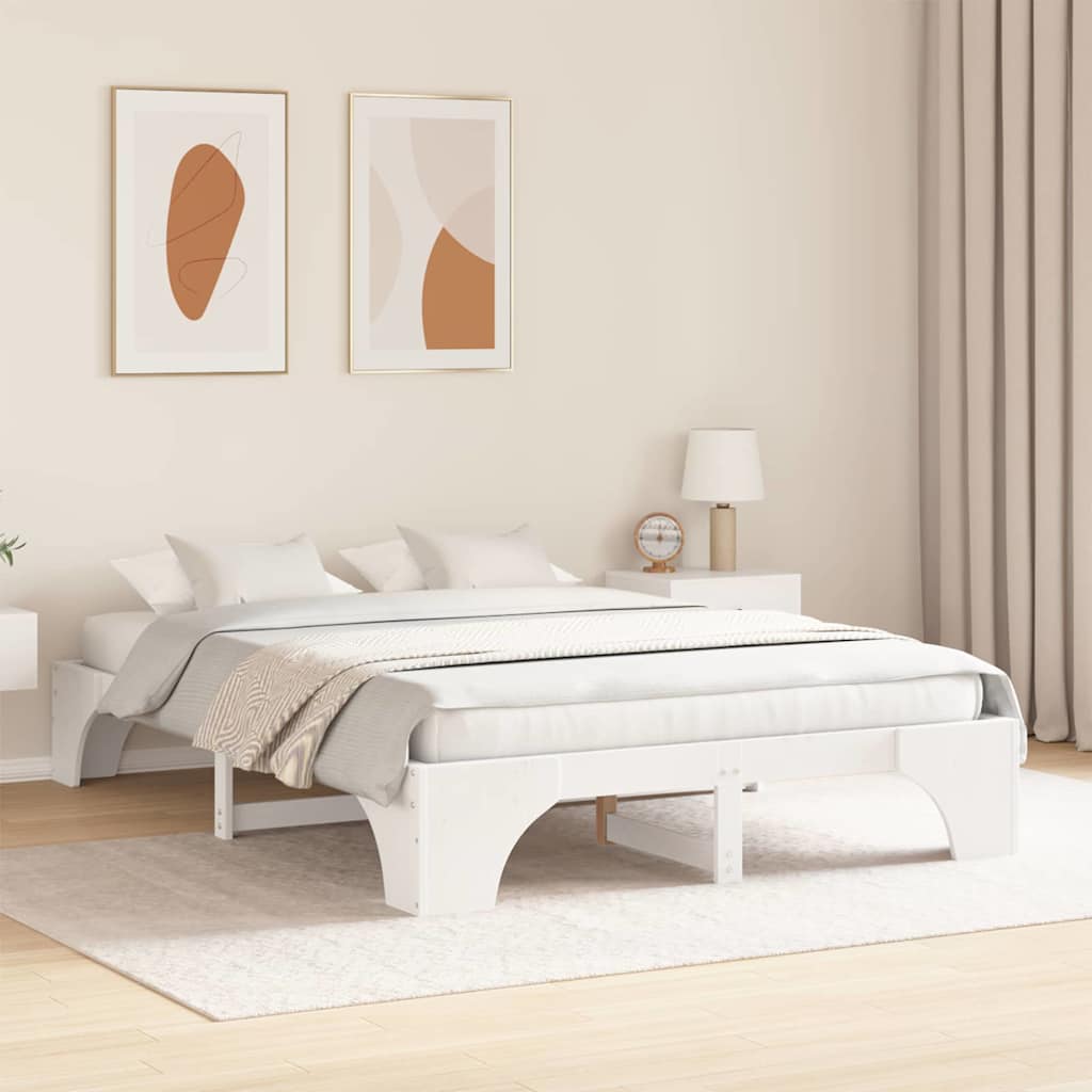 Vidaxl bedframe wit 150 x 200 cm massief grenenhout