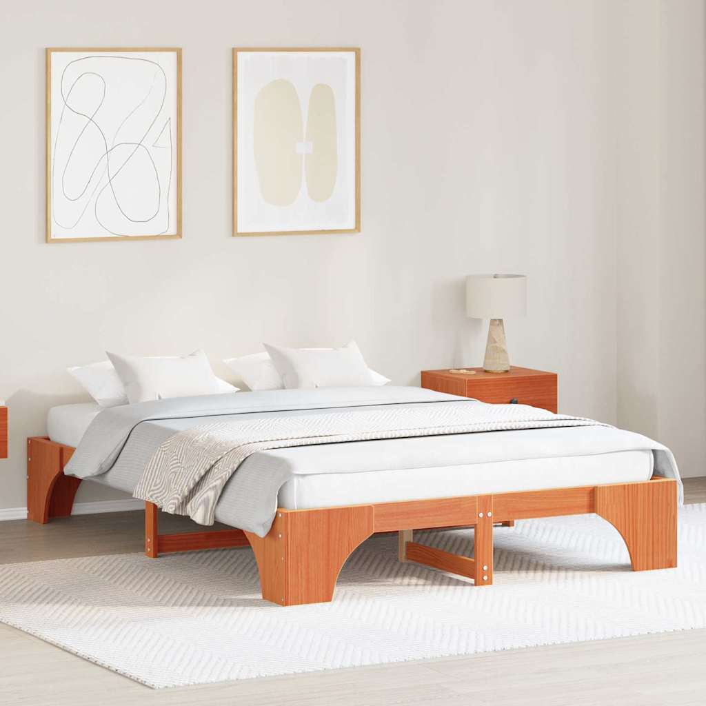 Vidaxl bedframe wasbruin 140 x 200 cm massief grenenhout