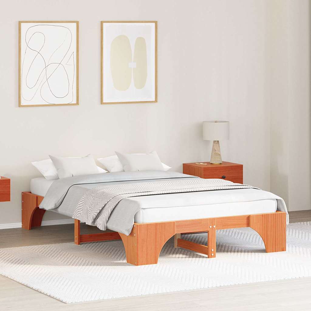 Vidaxl bedframe wasbruin 135 x 190 cm massief grenenhout