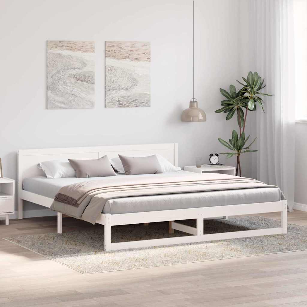 Vidaxl bedframe met hoofdeinde wit 180 x 200 cm massief grenenhout