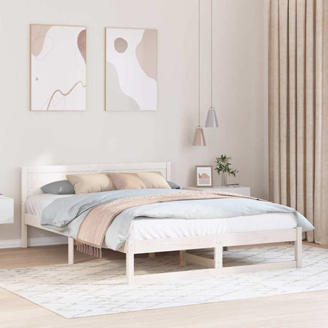 Vidaxl bedframe met hoofdeinde wit 160 x 200 cm massief grenenhout