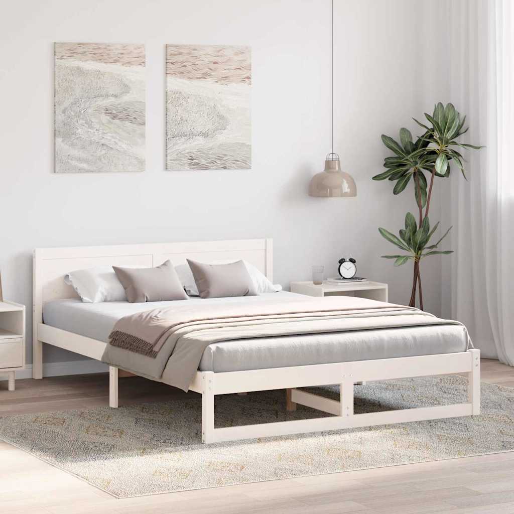 Vidaxl bedframe met hoofdeinde wit 160 x 200 cm massief grenenhout