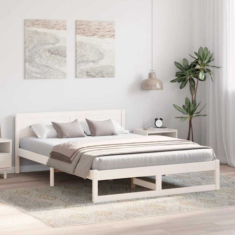 Vidaxl bedframe met hoofdeinde wit 160 x 200 cm massief grenenhout