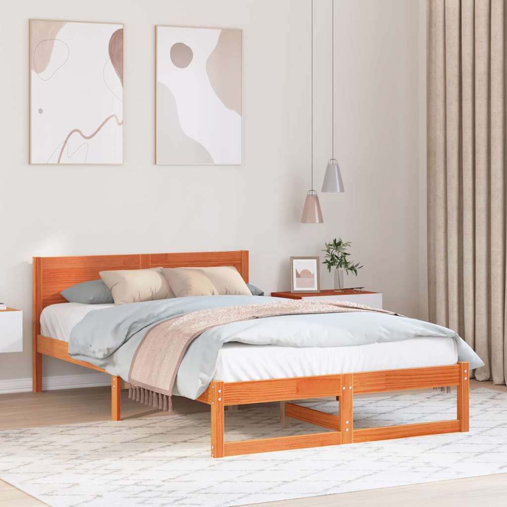 Vidaxl bedframe wasbruin 140 x 190 cm massief grenenhout