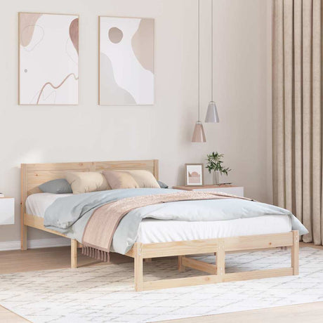 Vidaxl bedframe met hoofdeinde naturel 135 x 190 cm massief grenenhout