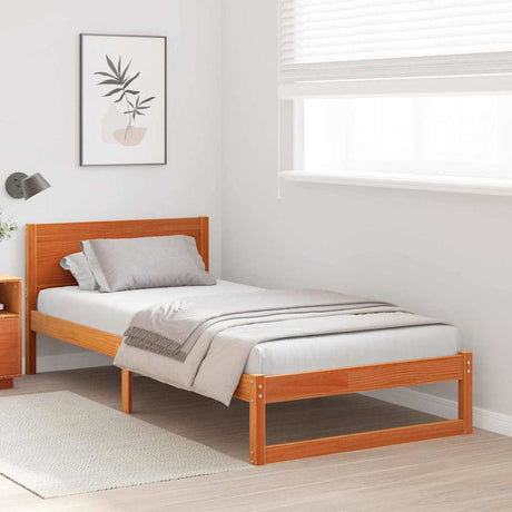Vidaxl bedframe met hoofdeinde wasbruin 80 x 200 cm massief grenenhout