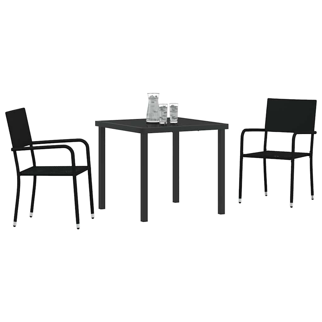 Vidaxl tuin eettafelset 3 st zwart poly rattan