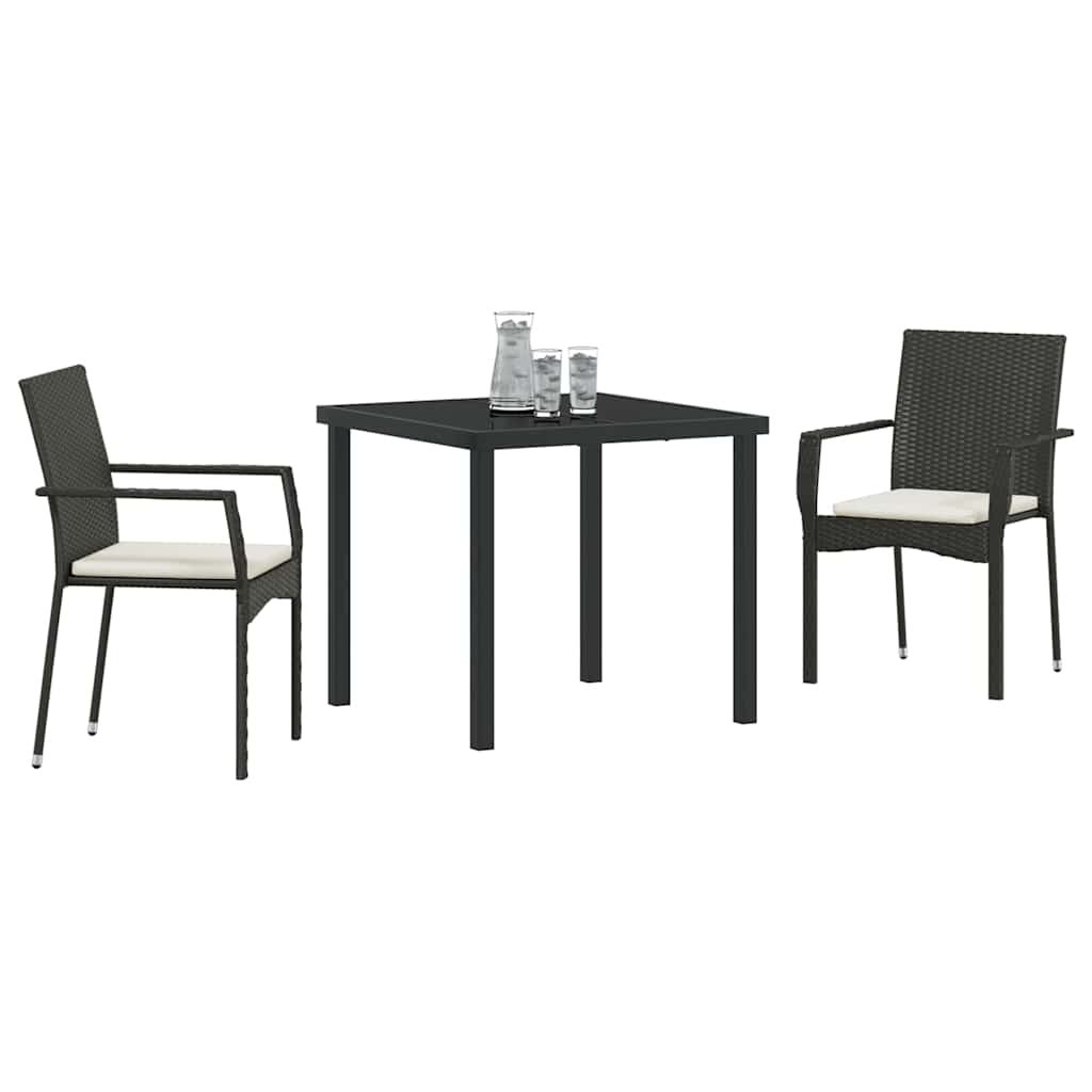 Vidaxl tuin eettafelset 3 st zwart poly rattan