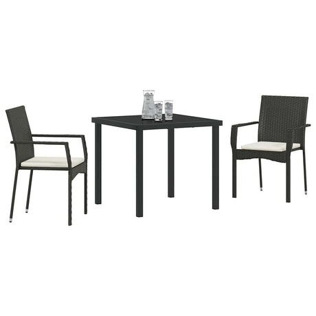 Vidaxl tuin eettafelset 3 st zwart poly rattan