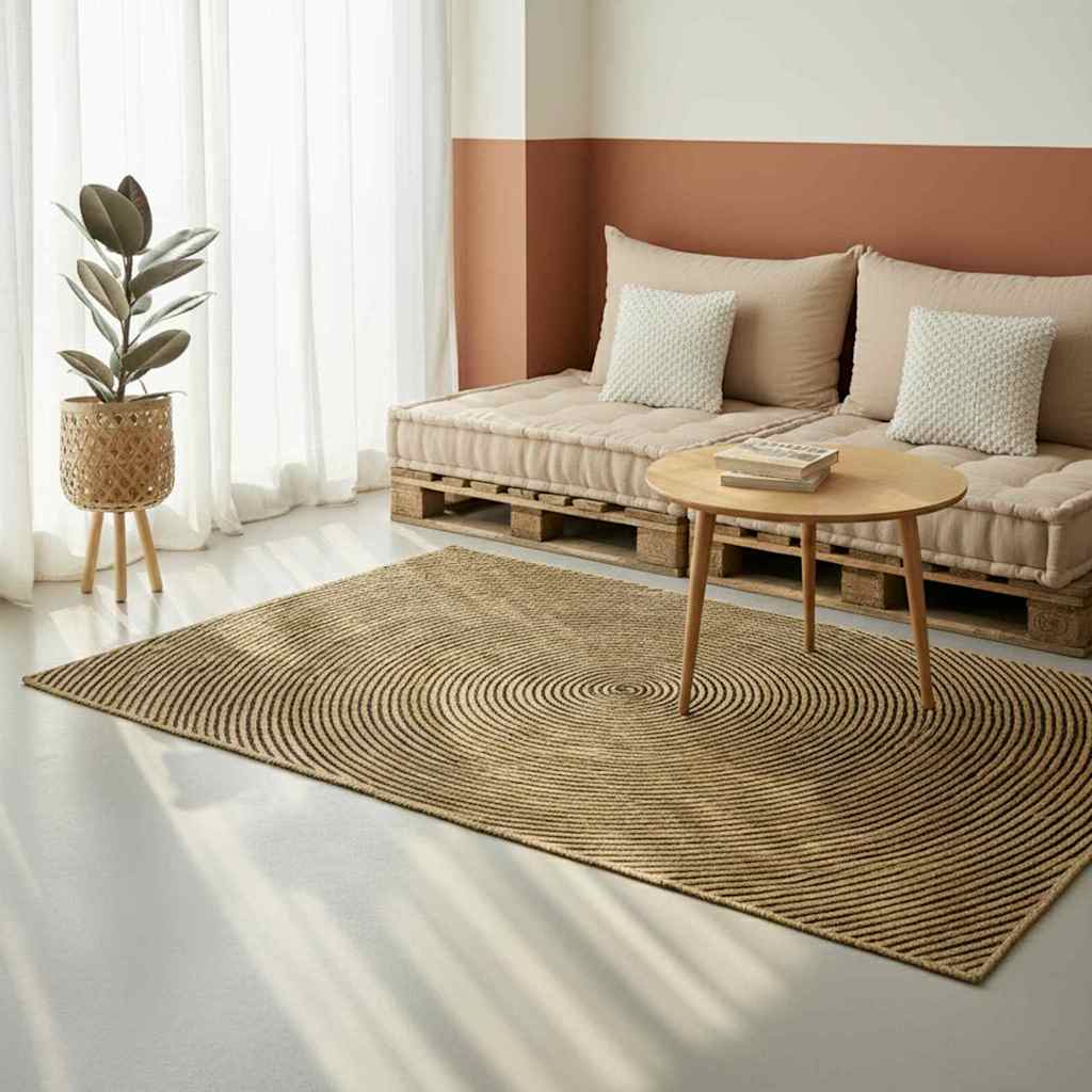 Vidaxl vloerkleed natuurlijk en zwart 300 x 300 cm jute