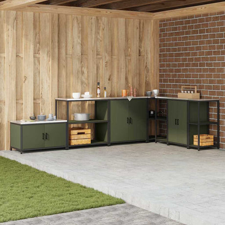 Vidaxl keukenplankeenheid hattem olijfgroen 90 x 50 x 92 cm staal