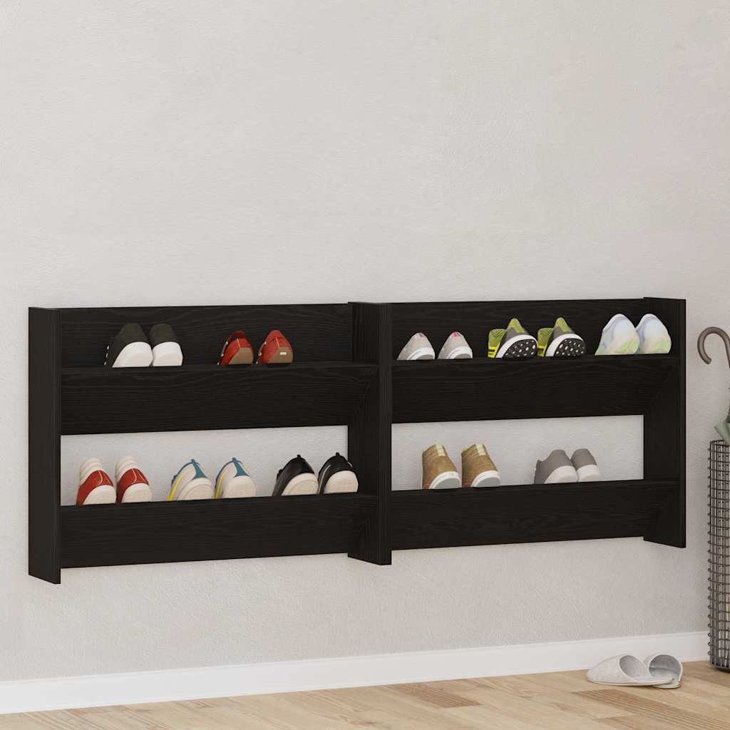 Vidaxl schoenenkast 2 pcs zwart eiken 85 x 18 x 90 cm bewerkt hout