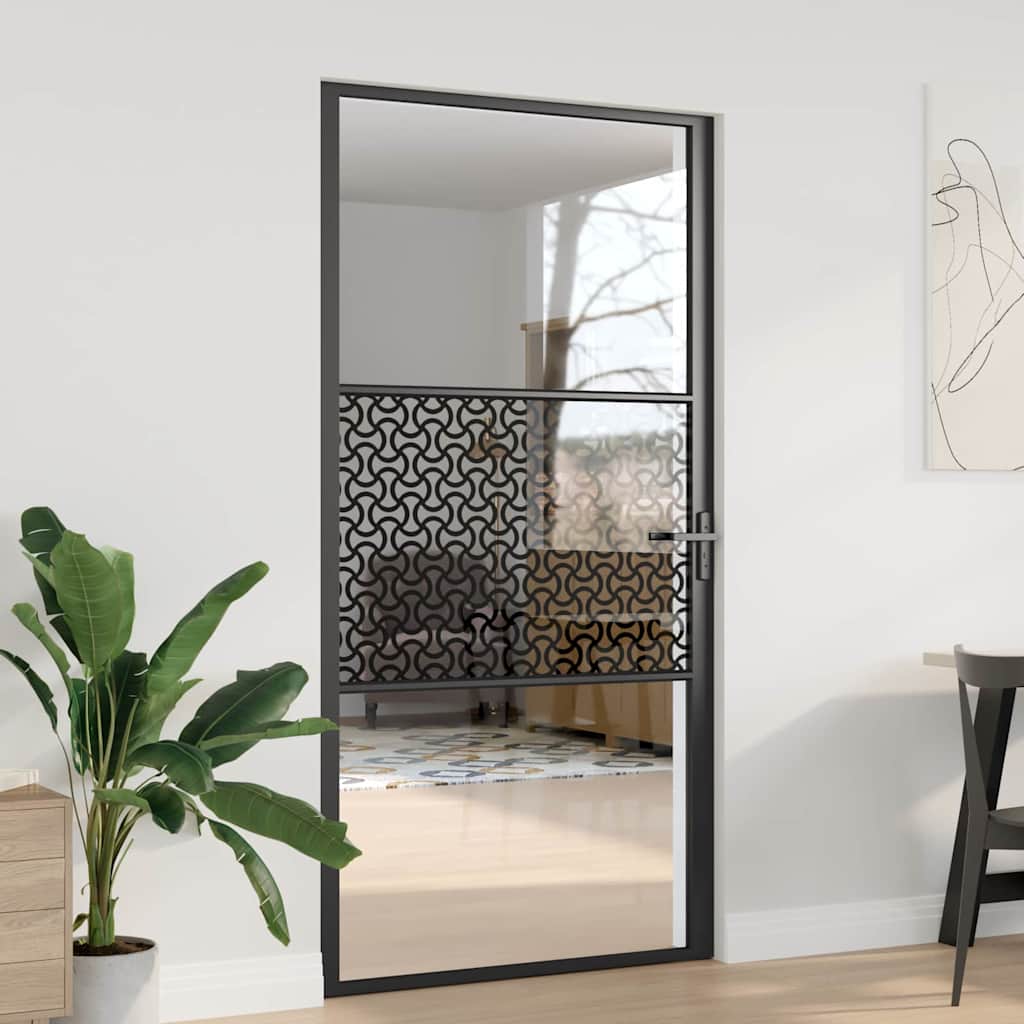 Vidaxl glazen deur fretwerk zwart 76 x 3.5 x 201.5 cm aluminium