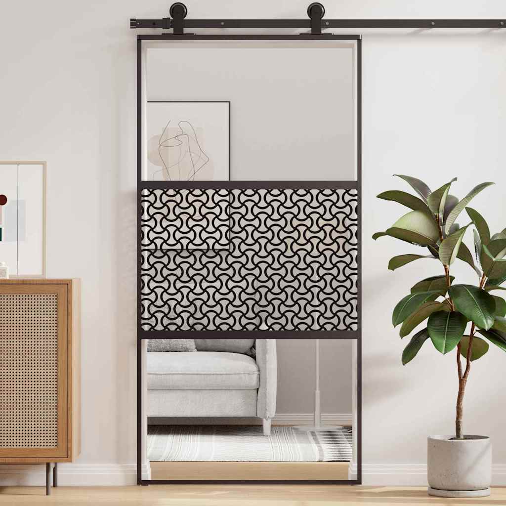 Vidaxl glazen deur fretwerk zwart 90 x 2 x 205 cm aluminium