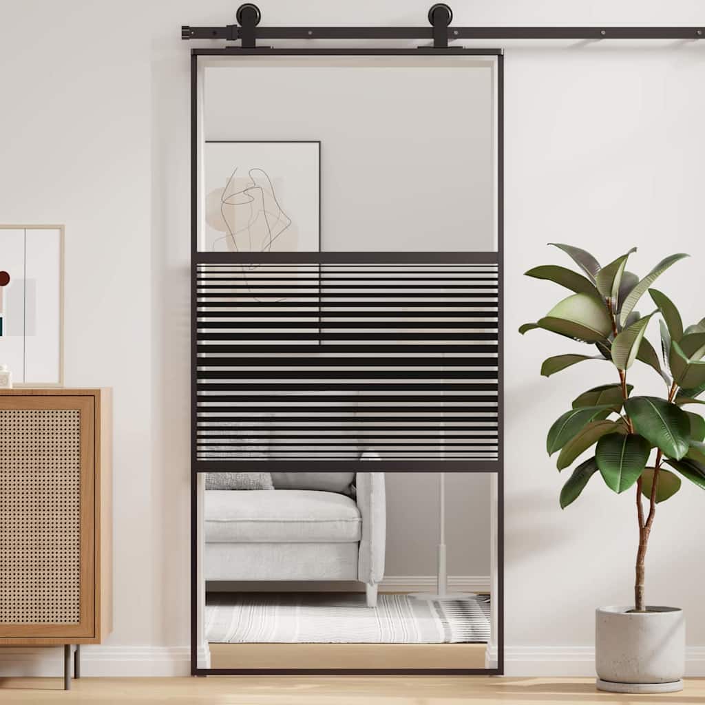 Vidaxl glazen deur gestreept zwart 90 x 2 x 205 cm aluminium