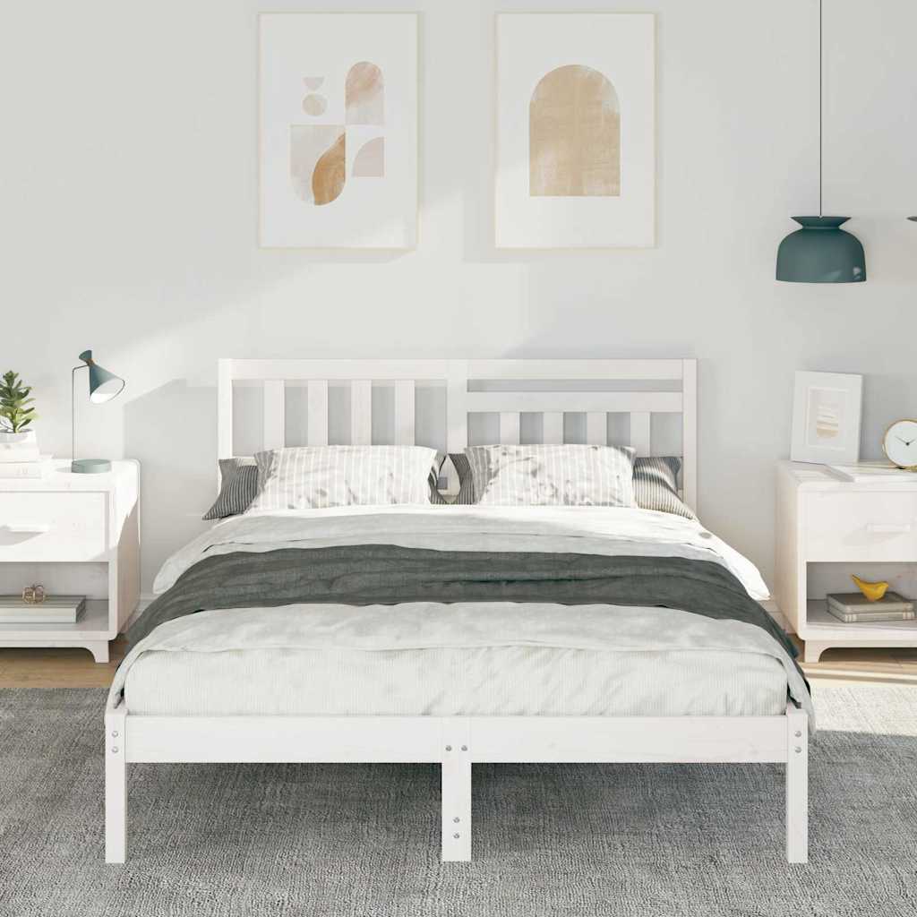 Vidaxl bedframe met hoofdeinde wit 140 x 190 cm massief grenenhout