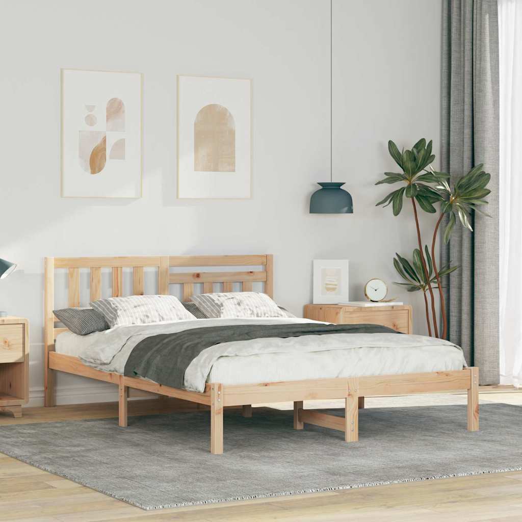 Vidaxl bedframe met hoofdeinde bruin 135 x 190 cm massief grenenhout