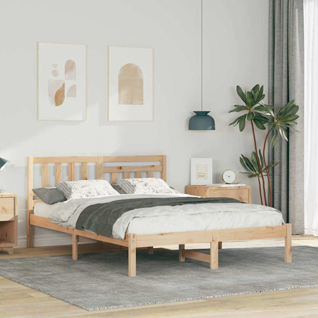 Vidaxl bedframe met hoofdeinde bruin 135 x 190 cm massief grenenhout