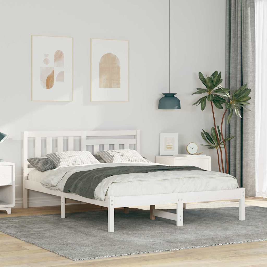 Vidaxl bedframe met hoofdeinde wit 135 x 190 cm massief grenenhout