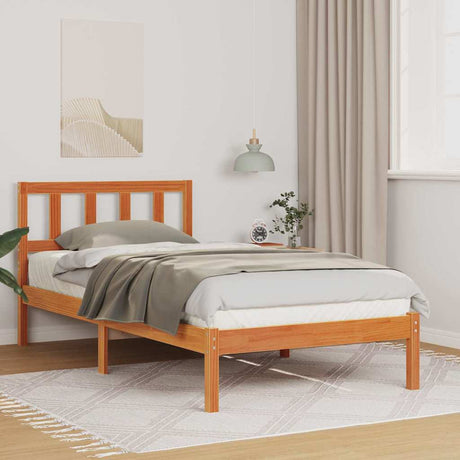 Vidaxl bedframe met hoofdeinde wasbruin 90 x 190 cm massief grenenhout