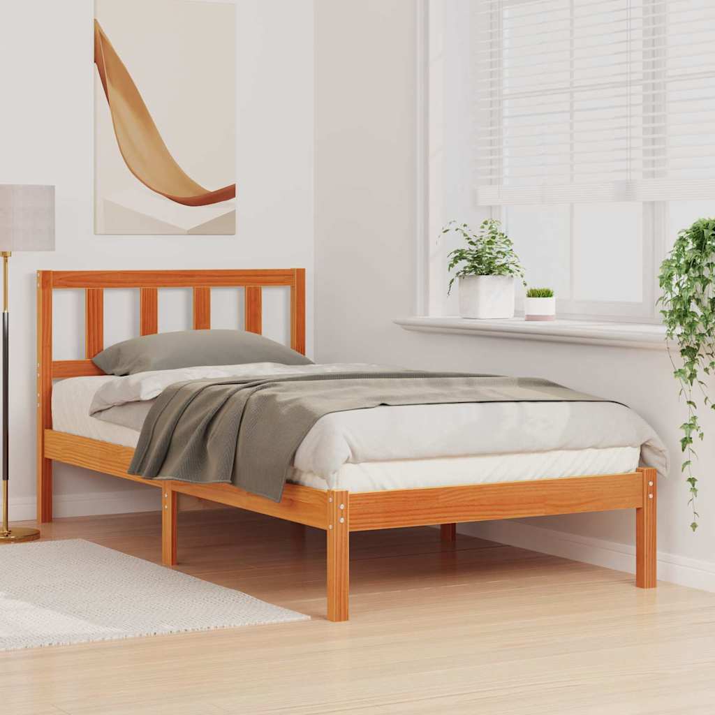 Vidaxl bedframe met hoofdeinde wasbruin 75 x 190 cm massief grenenhout