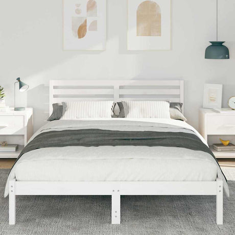 Vidaxl bedframe met hoofdeinde wit 140 x 210 cm massief grenenhout
