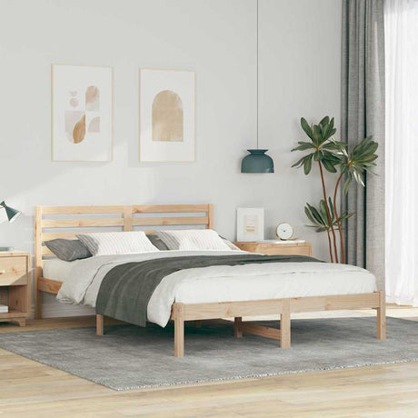 Vidaxl bedframe met hoofdeinde bruin 140 x 220 cm massief grenenhout