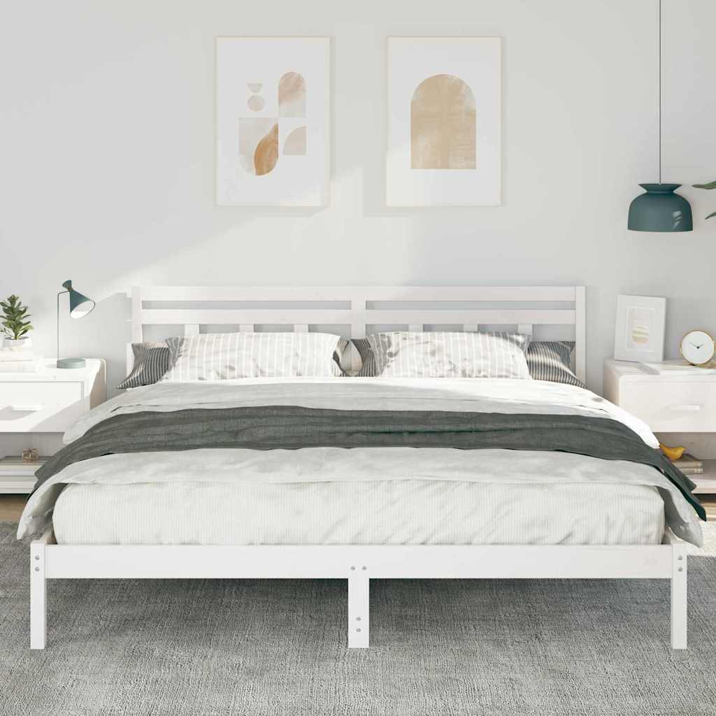 Vidaxl bedframe met hoofdeinde wit massief grenenhout