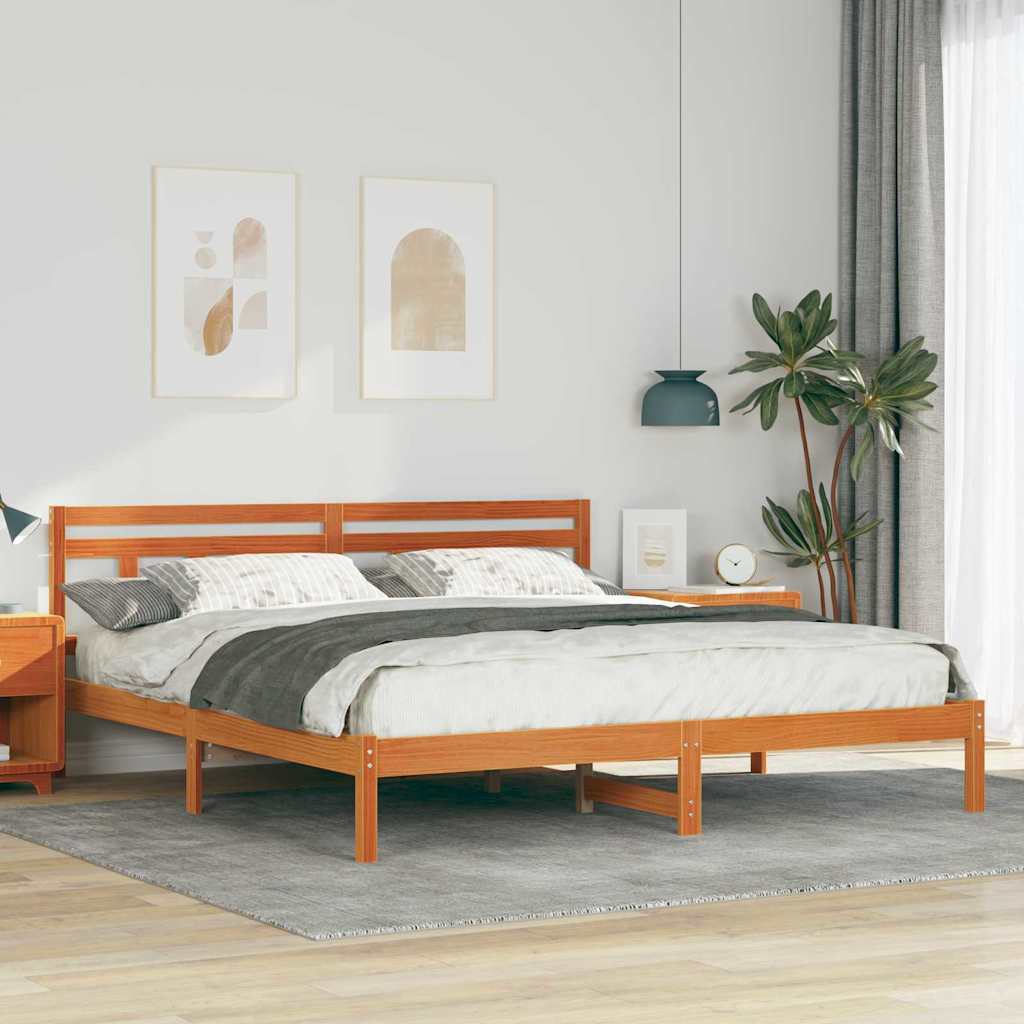 Vidaxl bedframe met hoofdeinde bruin grenenhout