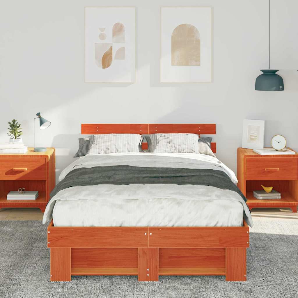 Vidaxl bedframe wasbruin 135 x 190 cm massief grenenhout