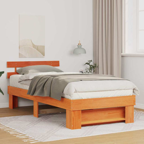 Vidaxl bedframe met hoofdeinde wasbruin 90 x 200 cm massief grenenhout