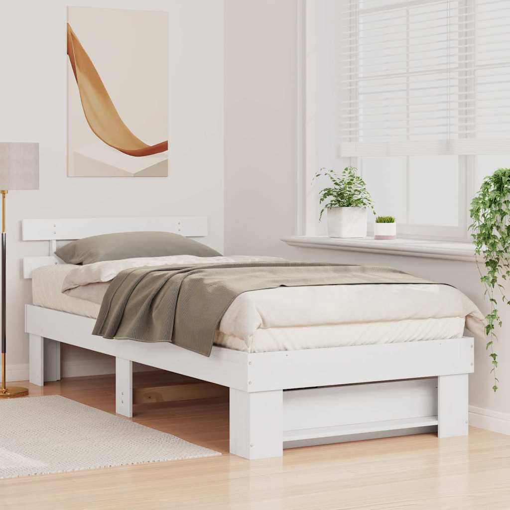 Vidaxl bedframe met hoofdeinde wit 90 x 190 cm massief grenenhout