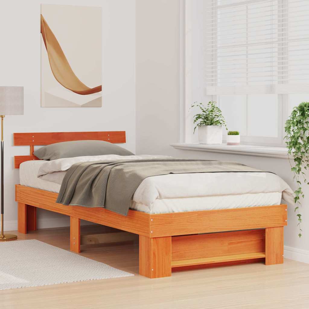 Vidaxl bedframe met hoofdeinde wasbruin 90 x 190 cm massief grenenhout