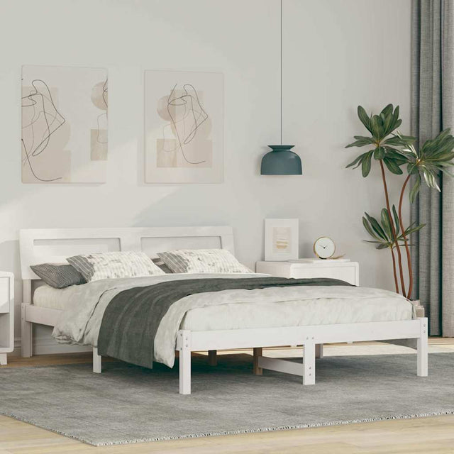 Vidaxl bedframe met hoofdeinde wit 120 x 200 cm massief grenenhout